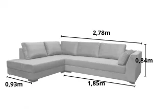 Sofá de Canto 5 Lugares 2,78m x 1,85m Chaise Lado Esquerdo - PROMOÇÃO VELUDO 